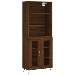 Modern Highboard in Brown Oak Finish - 69.5x34x180 cm | Durable Engineered Wood & Metal Feet | Ample Storage Cabinet with Practical Doors