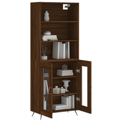 Modern Highboard in Brown Oak Finish - 69.5x34x180 cm | Durable Engineered Wood & Metal Feet | Ample Storage Cabinet with Practical Doors