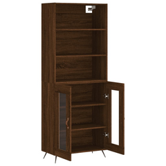 Modern Highboard in Brown Oak Finish - 69.5x34x180 cm | Durable Engineered Wood & Metal Feet | Ample Storage Cabinet with Practical Doors