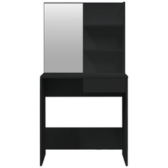 Modern Dressing Table with Mirror - Sleek Black, 74.5x40x141 cm - Ample Storage & Stylish Design