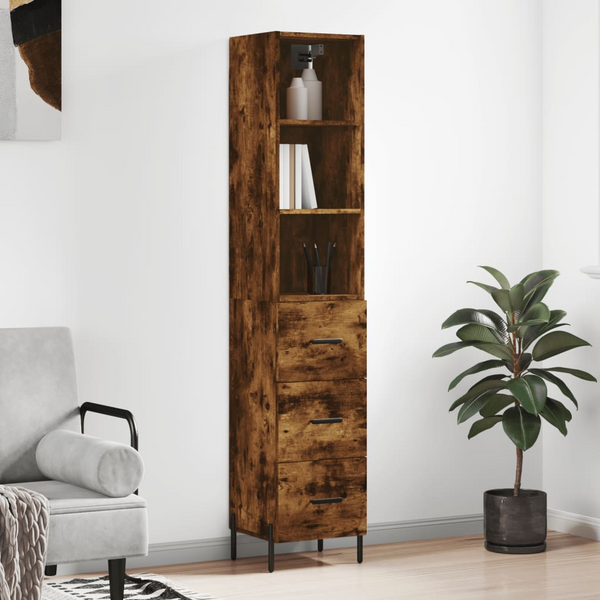 Highboard in Smoked Oak - 34.5x34x180 cm Engineered Wood | Elegant Storage Solution