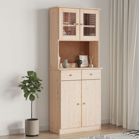 Highboard 77x35x188 cm - Solid Pine Wood Tall Cabinet with Ample Storage and Display Options