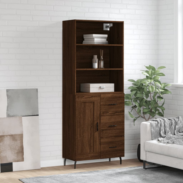 Highboard in Brown Oak - Stylish and Durable Storage Solution (69.5x34x180 cm, Engineered Wood)