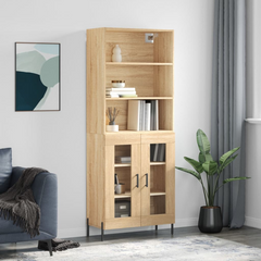 Highboard with Metal Feet, Sonoma Oak Finish, 69.5x34x180 cm - Durable Engineered Wood and Spacious Storage