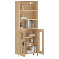 Highboard with Metal Feet, Sonoma Oak Finish, 69.5x34x180 cm - Durable Engineered Wood and Spacious Storage