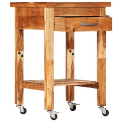 Solid Wood Acacia Kitchen Trolley with Drawer and Shelf - 55x55x89 cm