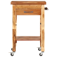 Solid Wood Acacia Kitchen Trolley with Drawer and Shelf - 55x55x89 cm