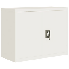 White Steel File Cabinet - 90x40x70 cm with Adjustable Shelf & Lockable Doors