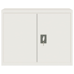 White Steel File Cabinet - 90x40x70 cm with Adjustable Shelf & Lockable Doors