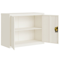 White Steel File Cabinet - 90x40x70 cm with Adjustable Shelf & Lockable Doors