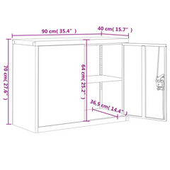 White Steel File Cabinet - 90x40x70 cm with Adjustable Shelf & Lockable Doors