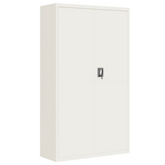 White File Cabinet – 105x40x180 cm Steel, Lockable & Adjustable Shelves