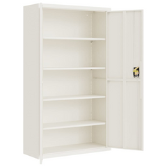 White File Cabinet – 105x40x180 cm Steel, Lockable & Adjustable Shelves