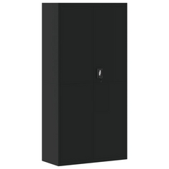 Black Steel File Cabinet - 4 Adjustable Shelves, Lockable, 90x40x180 cm