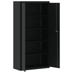 Black Steel File Cabinet - 4 Adjustable Shelves, Lockable, 90x40x180 cm