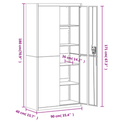 Black Steel File Cabinet - 4 Adjustable Shelves, Lockable, 90x40x180 cm