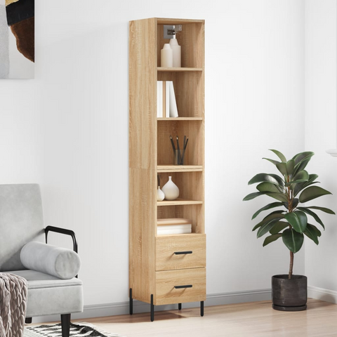 Sonoma Oak Highboard 34.5x34x180 cm - Elegant Engineered Wood Storage Cabinet with Metal Feet