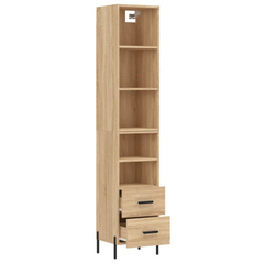 Sonoma Oak Highboard 34.5x34x180 cm - Elegant Engineered Wood Storage Cabinet with Metal Feet