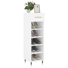 White Shoe Cabinet - 1 Drawer, 5 Compartments, 30x35x105 cm, Durable Engineered Wood