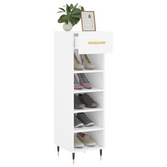 White Shoe Cabinet - 1 Drawer, 5 Compartments, 30x35x105 cm, Durable Engineered Wood