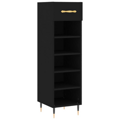 Black Shoe Cabinet, Modern Design, 30x35x105 cm, Engineered Wood