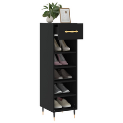 Black Shoe Cabinet, Modern Design, 30x35x105 cm, Engineered Wood