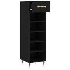 Black Shoe Cabinet, Modern Design, 30x35x105 cm, Engineered Wood