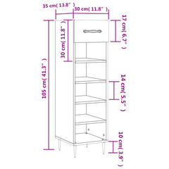 Black Shoe Cabinet, Modern Design, 30x35x105 cm, Engineered Wood