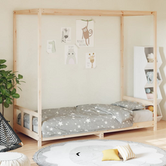 Kids Bed Frame 90x200 cm | Solid Pine Wood Canopy Bed for Children