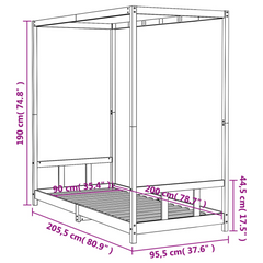 Kids Bed Frame 90x200 cm | Solid Pine Wood Canopy Bed for Children