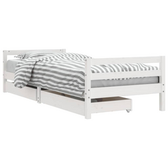 Kids Bed Frame with Drawers, White, 90x200 cm, Solid Pine Wood | Perfect for Children