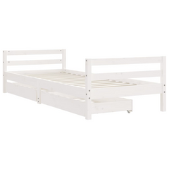 Kids Bed Frame with Drawers, White, 90x200 cm, Solid Pine Wood | Perfect for Children