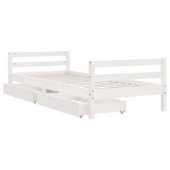 Kids Bed Frame with Drawers, White, 90x200 cm, Solid Pine Wood | Perfect for Children