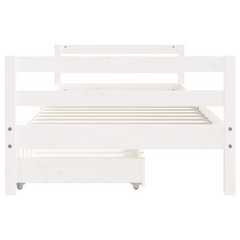 Kids Bed Frame with Drawers, White, 90x200 cm, Solid Pine Wood | Perfect for Children