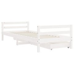 Kids Bed Frame with Drawers, White, 90x200 cm, Solid Pine Wood | Perfect for Children