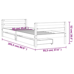 Kids Bed Frame with Drawers, White, 90x200 cm, Solid Pine Wood | Perfect for Children