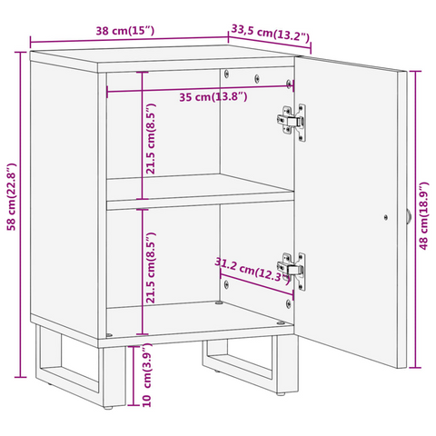 Bathroom Cabinet Brown and Black 38x33.5x58 cm Solid Wood Mango