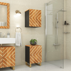 Bathroom Wall Cabinet – Elegant Solid Mango Wood, Space-Saving Brown and Black Finish