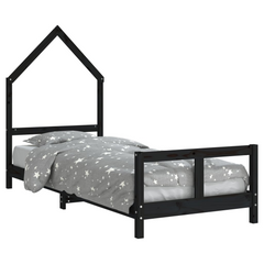 Kids Bed Frame - Black, Solid Pine Wood, 80x200 cm | Fun House Bed for Children