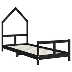 Kids Bed Frame - Black, Solid Pine Wood, 80x200 cm | Fun House Bed for Children