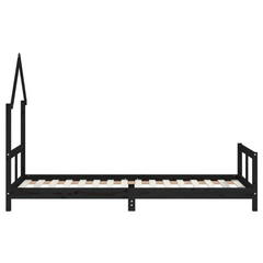 Kids Bed Frame - Black, Solid Pine Wood, 80x200 cm | Fun House Bed for Children