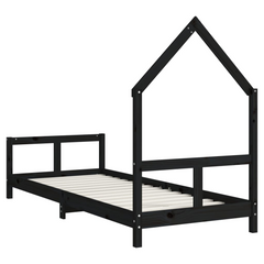 Kids Bed Frame - Black, Solid Pine Wood, 80x200 cm | Fun House Bed for Children