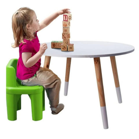 Wooden Children's Table 60x41 cm - White & Brown, Easy Assembly