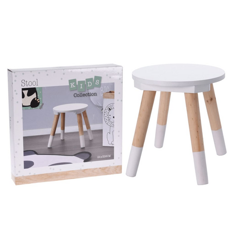 Wooden Stool for Children - 24x26 cm, White & Brown | Easy Assembly & Maintenance