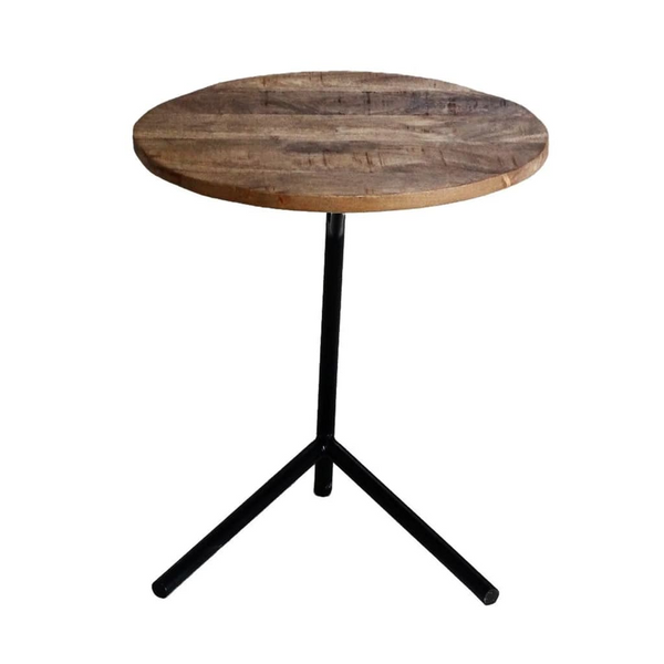 Rustic Side Table - Industrial Mangolia Wood & Metal Accent Table