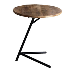 Rustic Side Table - Industrial Mangolia Wood & Metal Accent Table