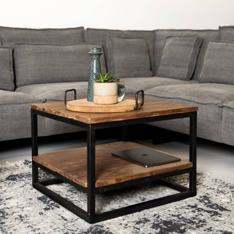 HSM Collection Coffee Table | Rustic Wood and Iron | 60x60x44 cm