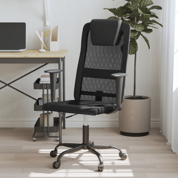 Office Chair Black Mesh Fabric and Faux Leather