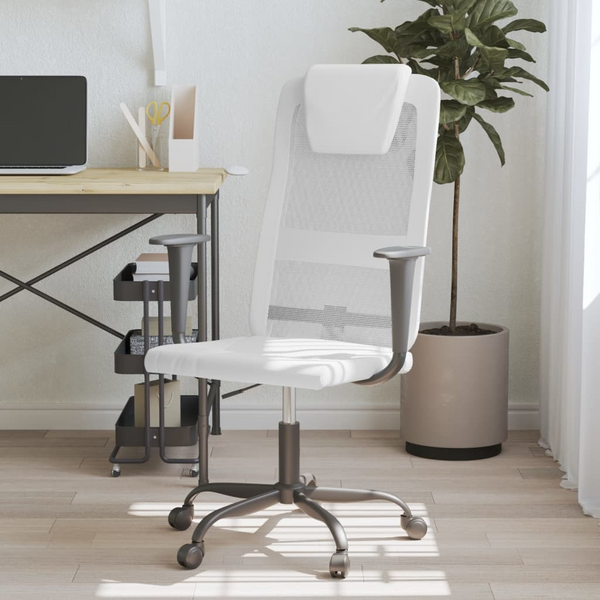 Office Chair White Mesh Fabric and Faux Leather