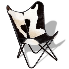 Butterfly Chair Black and White Real Cowhide Leather - Vintage Style, Ergonomic Design